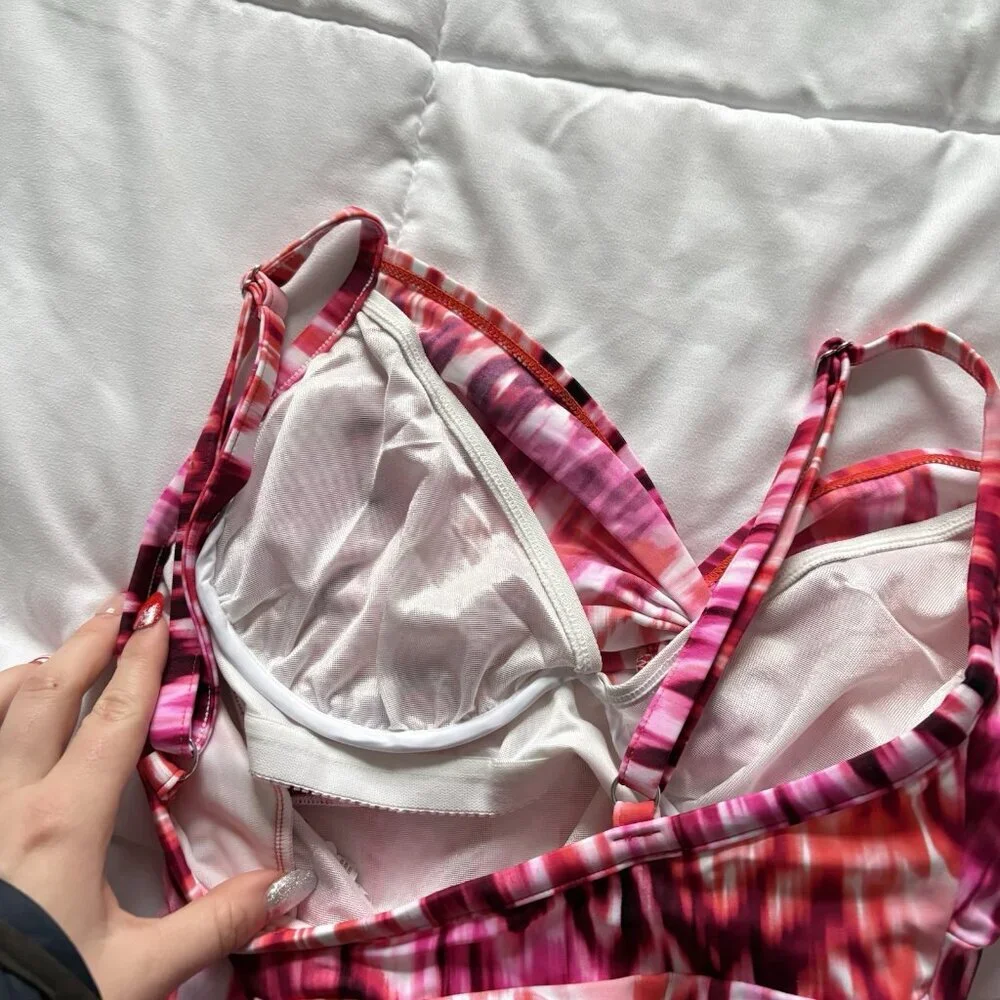 Miraclesuit Swimsuit Womens Size 8 Tankini Bikini Top Pink White Summer Beach - Picture 5 of 7